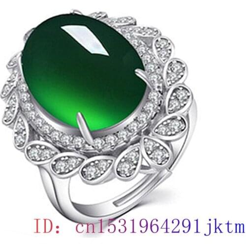Green Jade Ring Fashion Chalcedony Women Amulet Gemstone Natural 925 Silver Charm Zircon Gifts Crystal Jewelry