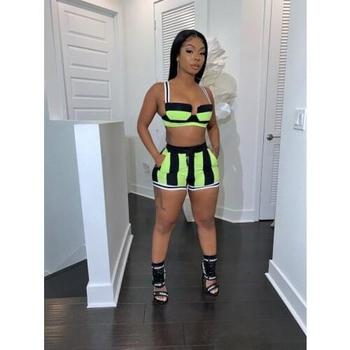 Echoine 2 Piece Set Patchwork Print Strap Crop Top Shorts Set Matchig Set Sexy Skinny Bodycon Streetwear Party Club Outfits