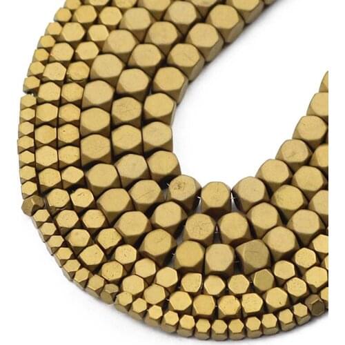 Matte Natural Stone Gold Hematite beads 2/3/4MM Square Spacer Loose beads for diy Jewelry Bracelet Necklace Making Accessories