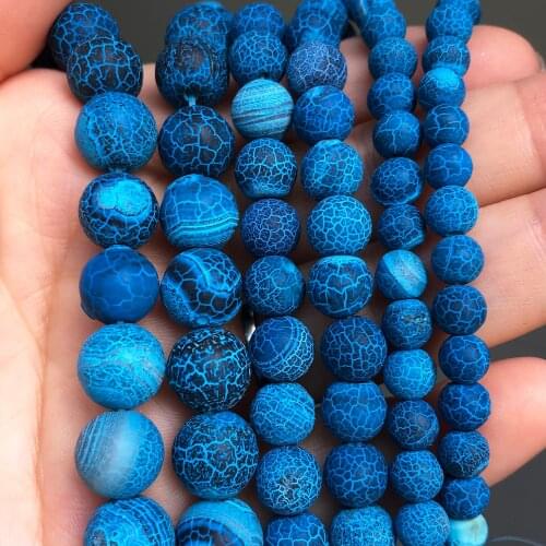 Frosted Dark Blue Cracked Dream Fire Dragon Veins Agates Beads Natural Loose Bead For Jewelry Making DIY Bracelet Accessories