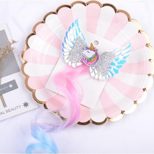 Lovely Gradient Colorful Wigs Unicorn Memaid Hair Bows With Clip For Girls Glitter Boutique Hair Clip Hairgrip Hair Accessories