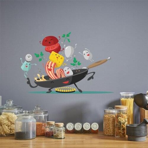 Cartoon Saucepan Wall Stickers For Kitchen Fridge Cupboard Decoration Art Decals Removable Home Stickers Mural Wallpaper