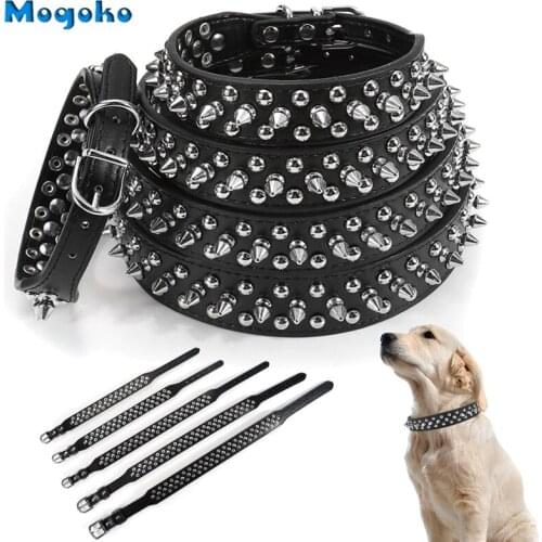 Mogoko 1x Punk Pet Dog Collars PU Leather Punk Rivet Spiked Dog Collar Pet Collars For Small Dog Cat Collar S/M/L/XL/XL/XXL Size