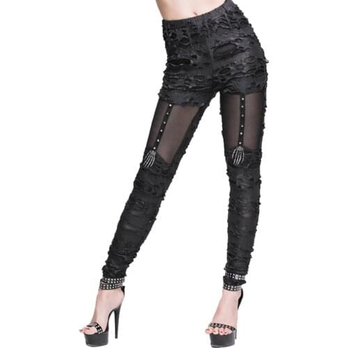 Punk Vintage Tattered Leggings Womens Fashion Long Trousers Gothic Summer Street Spliced Pencil Pants Trousers For Women