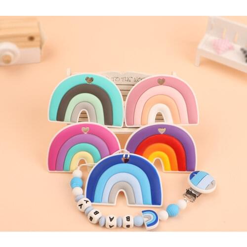 Kovict 1pcs Silicone Teethers Cartoon Rainbow Shape BPA Free Tiny Rod Food Grade Silicone Baby Teethers Teething Toy