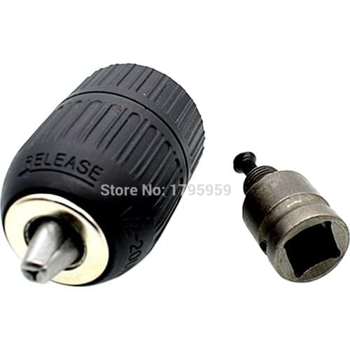 1/2-20UNF Mount 2mm-13mm Self Locking Keyless Drill Chuck With 1/2" Square Socket Adaptor Connecting Rod for Impact Drills