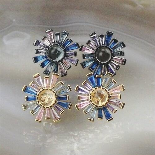 15mm 5pair/lot Fashion colorful flower charm earring,wholesale cubic zircon micro pave stud earring,cz charm jewelry earring