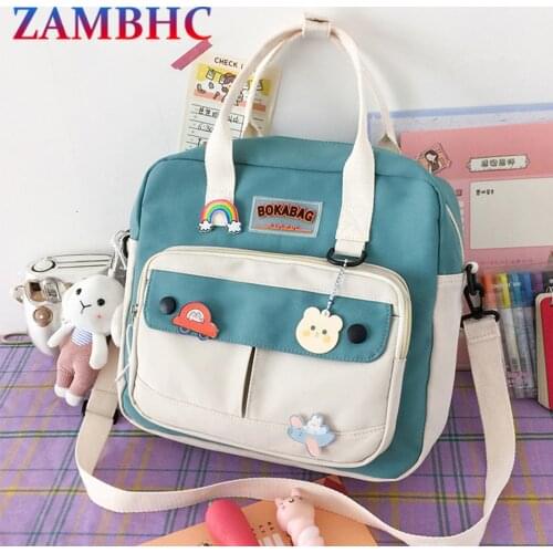 Cute Womens Hand Bag High Quality Nylon Shoulder Crossbody Bags for School Teenagers Girls 2021 Trend Badge Student Sac Kawaii