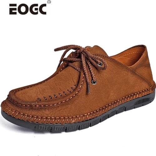 Handmade Comfort Natural Leather Men Shoes Soft Outdoor Flats Shoes Lace Up Outdoor Walking Shoes Men Sapato Masculino