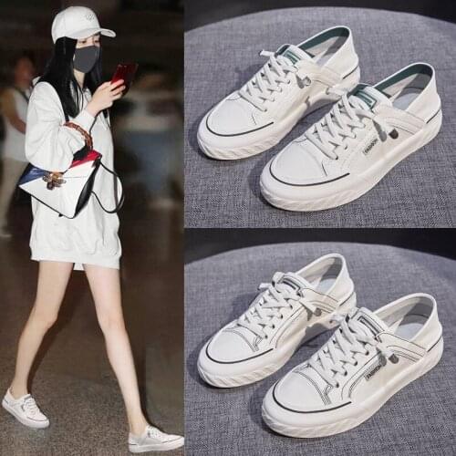 Spring Womens Flat Shoes Student Casual All-Match Sports Comfortable Shallow Mouth Lace-Up Korean White Shoes