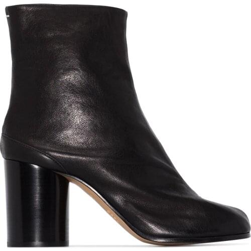Women Shoes Paris Tabi 80 Ankle Boots Black Genuine Leather Tabi Boots