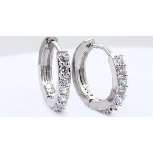 Women Men Crystal Hoop Earrings Silver Small Round Circle Huggie Loop Earring Rhinestone Cubic Zircon Ear Jewelry Accessories