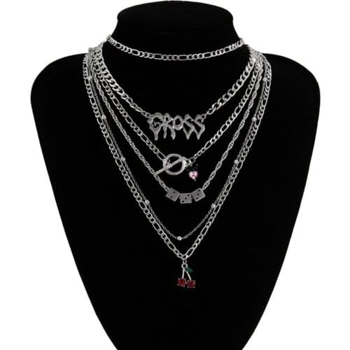 Cherry Women Necklace Multilayer Necklaces Woman Chain Ladies Pendant Girls Jewelry Silver Color Trendy Korean Alloy Collares