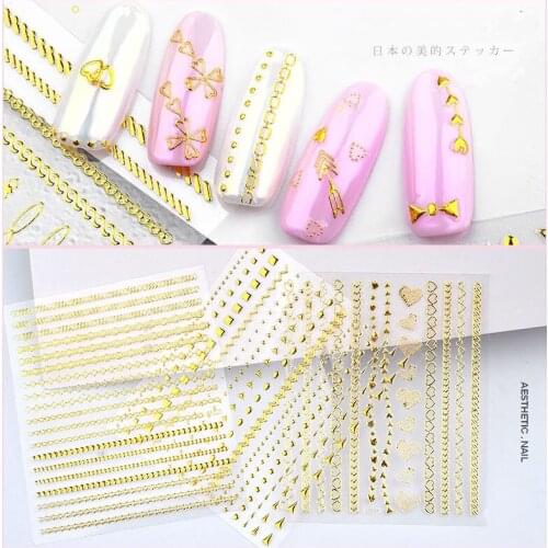 10 styles of chain nail stickers with self-adhesive 3D gold metal sticker Zipper metal applique shines uniquely