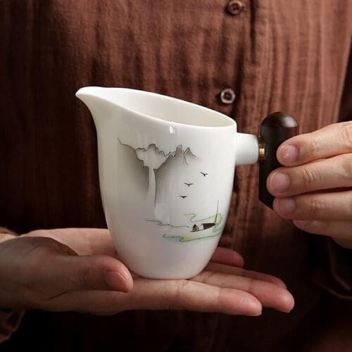 200ml White Jade Porcelain Fair Cup Wooden Tea Cup Home Kung Fu Teaware Drinkware Coffee Mug Drinkware Ceramic Cups Crafts Gift