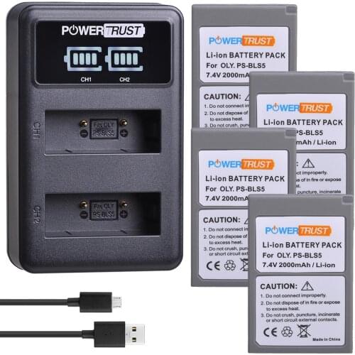 4Pc PS-BLS5 BLS5 BLS50 Battery for Olympus PEN E-PL2,E-PL5,E-PL6,E-PL7,E-PM2, OM-D E-M10, E-M10 II, Stylus+LED USB Dual Charger