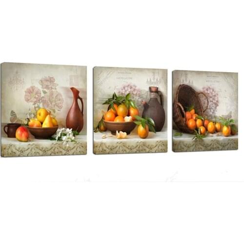 5D DIY Diamond Painting Full Square Round Diamond embroidery Cross stitch 3pcs Vintage Fruit Painting Restaurant Wall Decoration