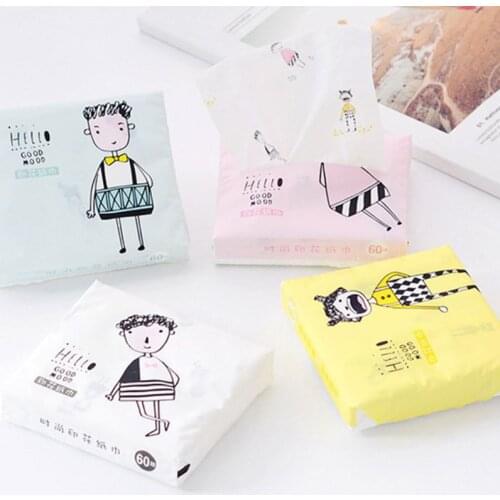 60Pcs/Pack 3 Ply Disposable Facial Paper Tissues Thickened Cute Colorful Cartoon Printing Napkins Portable Car Home Party Decor
