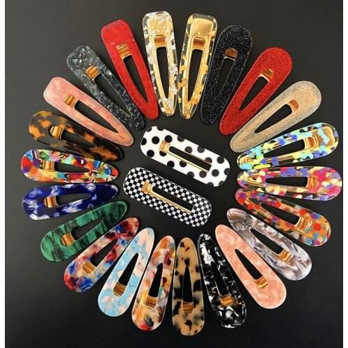 Free shipping acrylic color printed women hairclips vintage hollow girls hairpins snap clip ladys side clips hair accessories