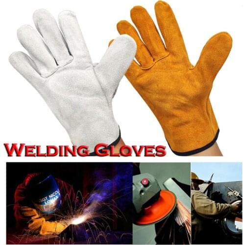 Top Grain Leather Fleece Lining Seamless Forefinger Welders Gloves Wear Non-slip Heat Insulation Labor Protect Welding Mittens