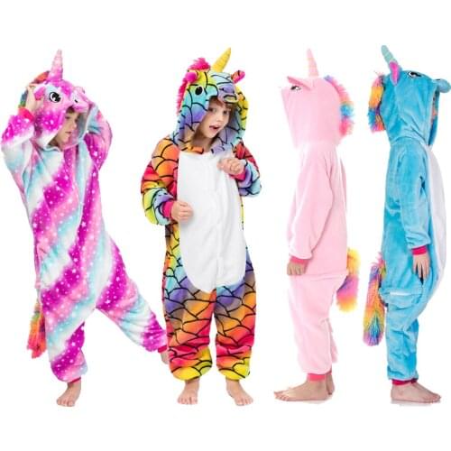 4 6 8 10 12 years Boys Cartoon Kigurumi Flannel Warm Pajamas Children Kigurumi Licorn Pijamas Unicorn Pijama for Girls