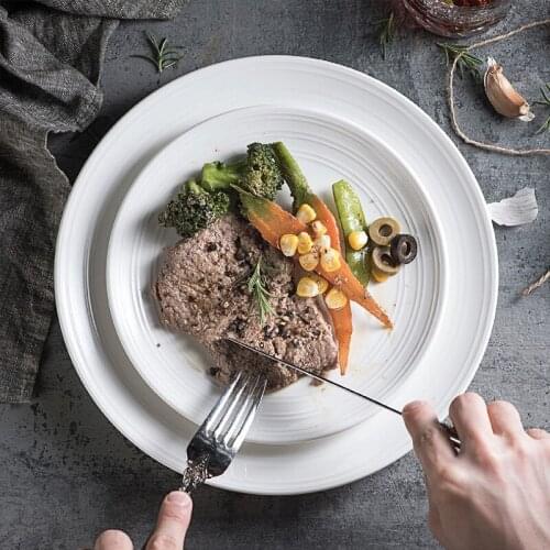 Ceramic Dinner Dish Kitchen Plates Double Lines Relief Elegant Western Steak Plate Fruit Dessert Dishes For Home Hotel Tableware