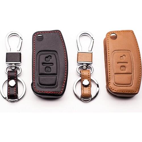 Leather key chain ring cover case holder for Ford Fiesta Focus 2 Mondeo Ecosport Kuga Escape ,2 Button car keys accessories