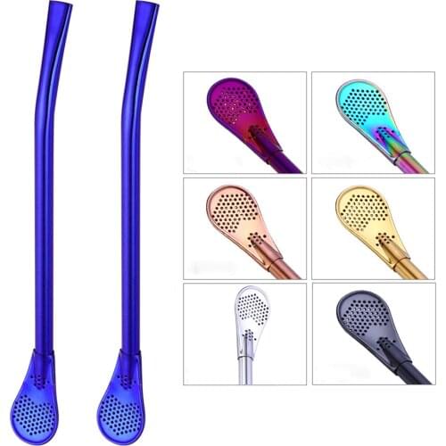 2Pcs Stainless Steel Drinking Tea Yerba Mate Straw Gourd Bombilla Filter Spoon Filter pipette F80
