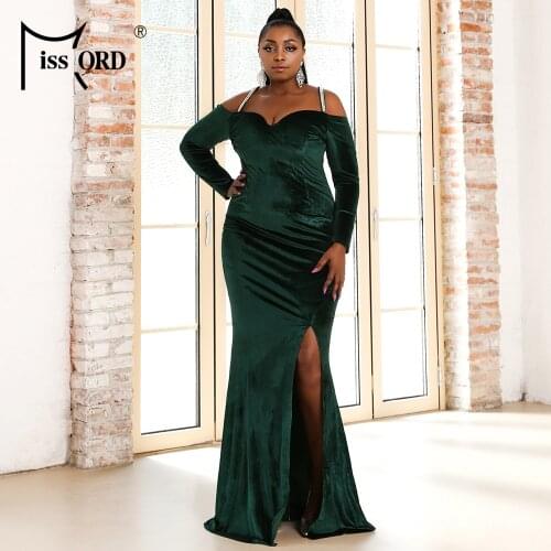 Missord 2021 Summer Plus Size Dresses Sexy Off Shoulder Backless Elegant Party Curve Maxi Prom Green Plussize Women Clothing
