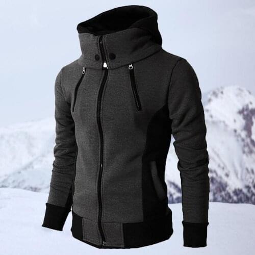 Plus Size Chic Men Fake 2 Pieces Color Block Hooded Long Sleeve Zip Jacket Coat