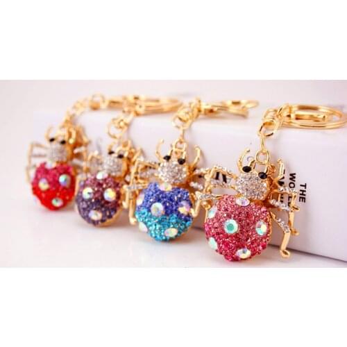 Insect Cute Spider Rhinestone Keychain Crystal Bag Pendant Key Ring Chains Holder Women Keyring For Car Fashion Jewelry
