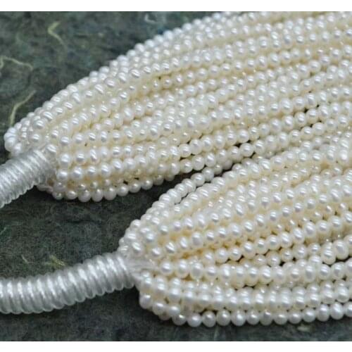 Newly wholesale 10 strands small 2.5-3x3.2-3.5mm potato white freshwater pearl string