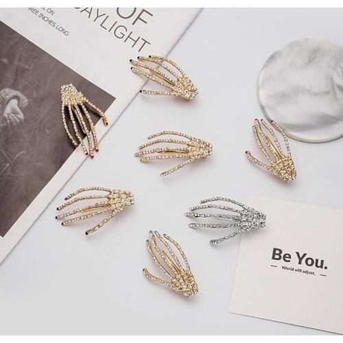 New 1Pcs Crystal Rhinestone Punk Skull Bone Hairpin for Women Girl Easter Halloween Party Hairpins Barrette Headwear Accessories