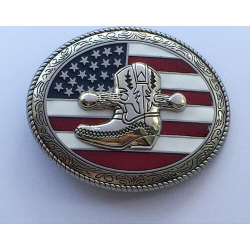 Oval Ancient silver Western Cowboy With Us Flag Belt Buckle