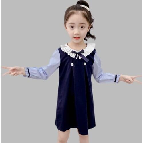 Dress For Girls Striped Patchwork Girl Dress Fashion Peter Pan Collar Dress Kids Fall Loose Childrens Clothing Christmas Gift