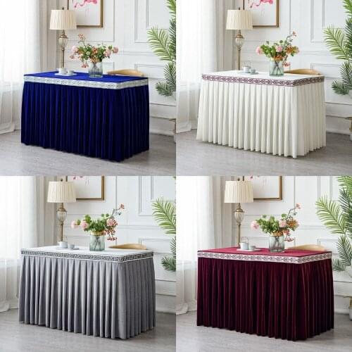 One Piece Pleated Flannel Hotel Table Skirt With Table Cloth Table Cover Wedding Party Banquet Decor