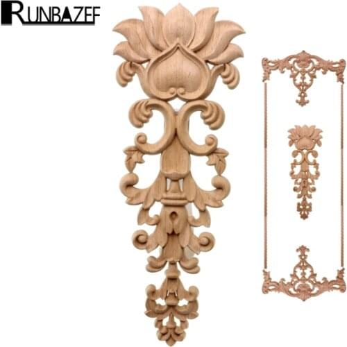 RUNBAZEF Floral Wood Carved Corner Onlay Applique Frame Unpainted Furniture Vintage Home Decoration Accessories Decor Miniaturas