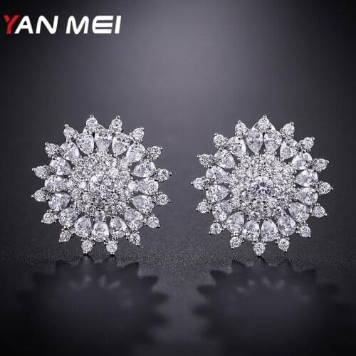 YANMEI AAA Cublic Zircon Gorgeous Sumptuous Snow Earrings For Women Crystal Flower Earring Fashion Jewelry Pendientes YM9039