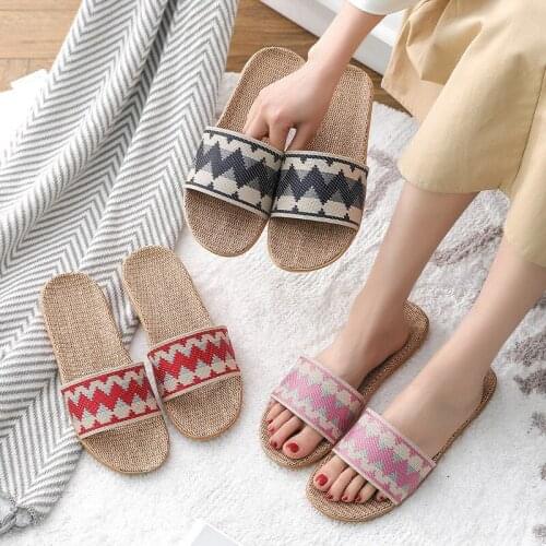 Summer Indoor Flip Flops Couple Home Flax Non-Slip Slippers Women/Man Fashion Open Toe Linen Shoes Casual Big Size Beach Slides