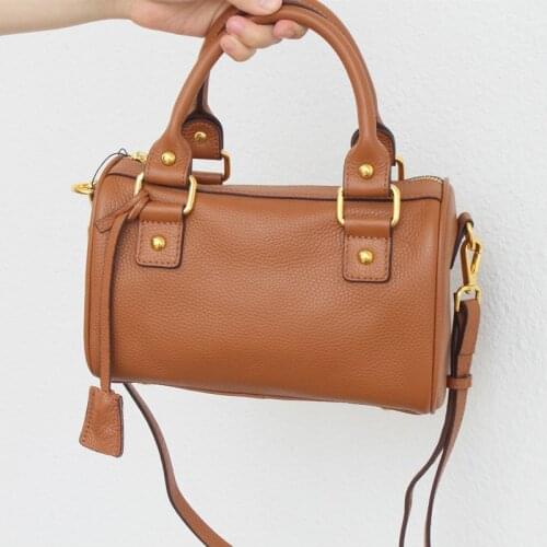Top-Handle Bags Female Boston Bag Genuine Leather Shoulder Bag Small Messenger Bag Lady High Quality Zip Women Leather Handbags
