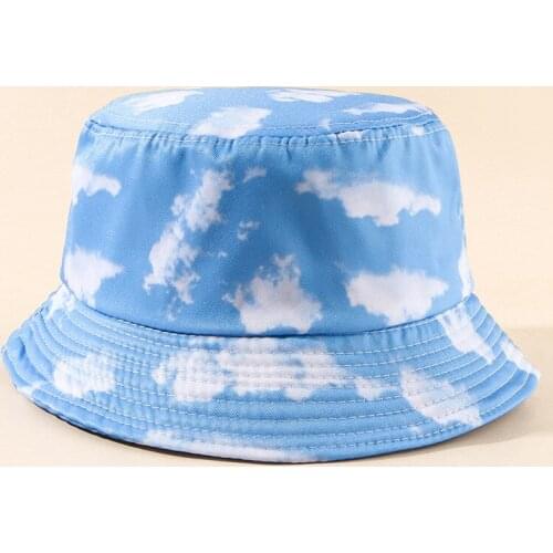 Inspires Fashion Full Print Cotton Blue Cloud Tie-Dyed Fisherman Cap Spring Summer Hip Hop Street Stylish Unisex Cute Bucket Hat