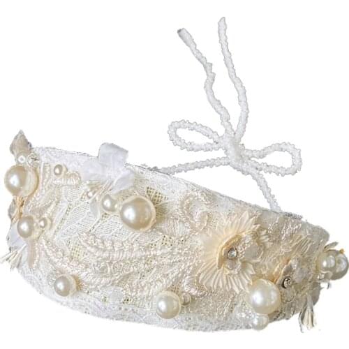 Vintage Embroidery Floral Lace Wedding Headband Pearl Beading Jewelry Hairband AXYD