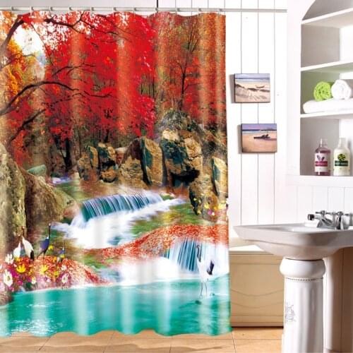 Customize 3D Shower Curtains Mountain Waterfall landscape Pattern Waterproof Fabric Bathroom Curtains Washable Bathroom Products