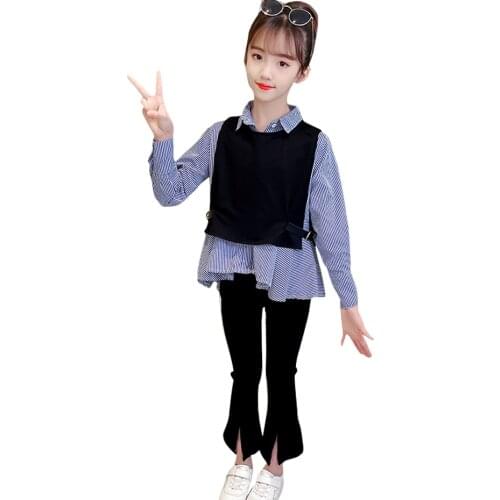 Kids Clothes Striped Blouse + Vest + Pants Girls Clothing Spring Autumn Girls Clothing Sets Casual Style Kids Clothing