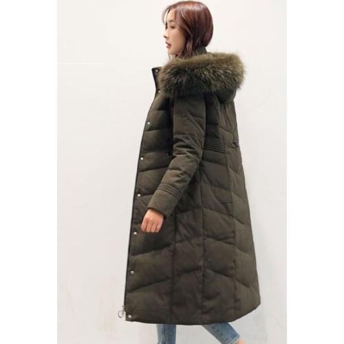 2019 womens winter fur collar new fashion clothing Korean version over knee length hooded thick white duck down outerwear coats