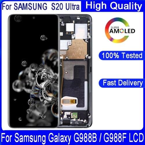 6.9 inch Original AMOLED For SAMSUNG Galaxy S20 Ultra G988 G988F G988B/DS LCD Display Touch Screen Digitizer Assembly With Frame