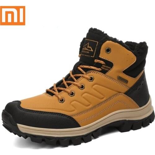 Xiaomi Winter Men Snow Boots Warm Plush Mens Waterproof Leather Ankle Boots Outdoor Non-slip Mens Hiking Boots Sneakers