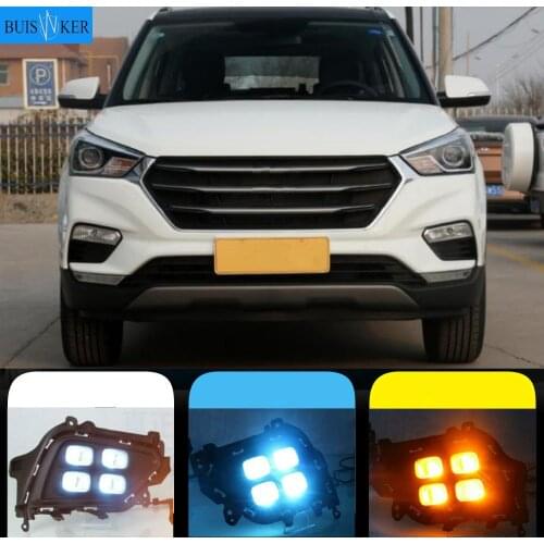 1 Pair DRL LED Daytime Running Light fog lamp DRL with yellow turning signal lamp For Hyundai Creta IX25 2017 2018 2019 2020