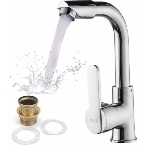 Xueqin 1 PC chrome-plated kitchen faucet single hole swivel handle kitchen and toilet washbasin
