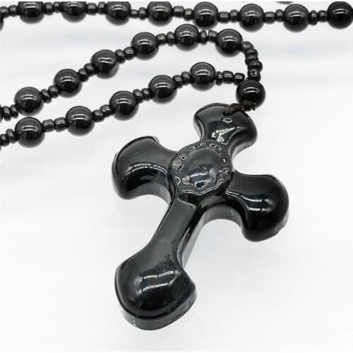 1 Pcs New Obsidian Pendant Necklace Unisex Black Cross Necklace Shape X8Y6